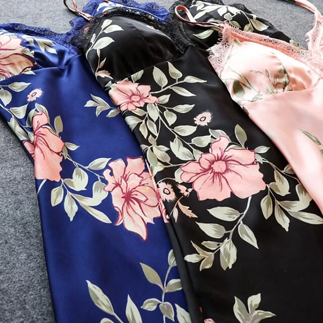 Women's Lace Silk Satin Pajama Sets 5Pcs Cami Top Nightgown Lace Night Robe Sexy Sleepwear Robe Sets Nightdress With Chest Pads 6 Women's Lace Silk Satin Pajama Sets 5Pcs Cami Top Nightgown Lace Night Robe Sexy Sleepwear Robe Sets Nightdress With Chest Pads - Image 6