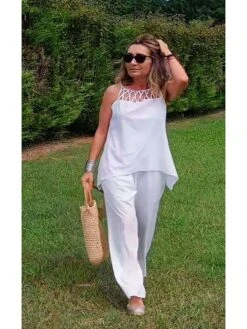 Women's Sets 2 Pieces Flower Comfort Home Cotton Blend Comfort Halter Sleeveless Hole Summer Spring Lake Blue Black -Deals The Sexy Bra Store vrjisa1690356085635