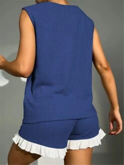 Women's Pajamas Pajama Top And Pant Sets Pure Color Simple Casual Soft Home Daily Bed Waffle Fabric Breathable Crew Neck Sleeveless Shorts Summer Spring Yellow Pink -Deals The Sexy Bra Store vumkvp1679451498077