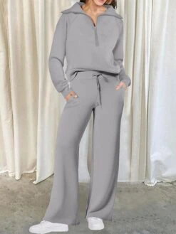 Women's Loungewear Sets Pure Color Casual Comfort Home Street Daily Polyester Breathable Lapel Long Sleeve Pullover Pant Pocket Fall Winter Lake Blue Black -Deals The Sexy Bra Store vvfuop1696751814499