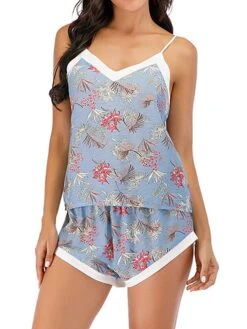 Women's Pajamas Pajama Top And Pant Sets Flower Leaves Fashion Casual Soft Home Daily Bed Lace Breathable Straps Sleeveless Strap Top Shorts Summer Spring Light Pink Yellow -Deals The Sexy Bra Store vvtlju1681464640743