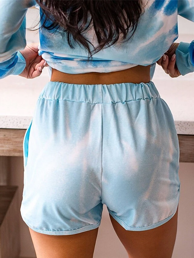 Women's Loungewear Sets Tie Dye Sport Casual Comfort Home Daily Gyms Polyester Breathable Crew Neck Long Sleeve Hoodie Shorts Pocket Fall Blue 6 Women's Loungewear Sets Tie Dye Sport Casual Comfort Home Daily Gyms Polyester Breathable Crew Neck Long Sleeve Hoodie Shorts Pocket Fall Blue - Image 6