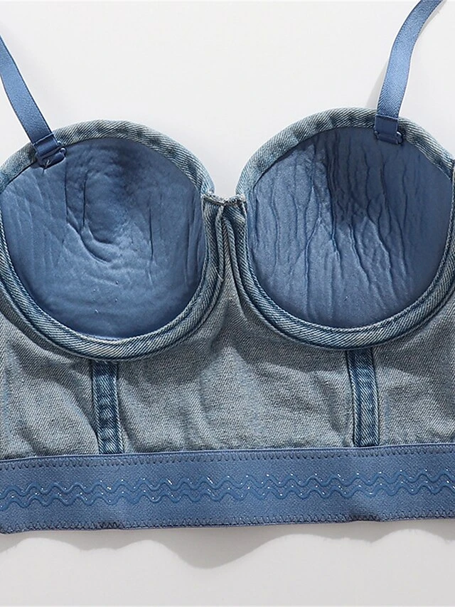 Women's Denim Corset Top Bustier Solid Fashion Bar Vacation Breathable Straps Sleeveless Backless Summer Spring Black Blue 3 Women's Denim Corset Top Bustier Solid Fashion Bar Vacation Breathable Straps Sleeveless Backless Summer Spring Black Blue - Image 3