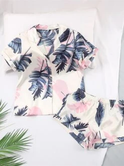 Women's Pajamas Pajama Top And Pant Sets Letter Fruit Simple Casual Comfort Home Daily Bed Satin Breathable Lapel Short Sleeve Shirt Shorts Button Spring Summer Light Pink White -Deals The Sexy Bra Store vynafw1642412411615