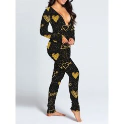 Women's Onesie Pajamas Lip Print Butterfly Casual Comfort Soft Home BedBreathable V Wire Long Sleeve Fall Winter Black White -Deals The Sexy Bra Store vzhrhd1697074782144