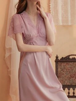 Women's Bridal Lingerie Pajamas Lace Nightgown Nightshirt Dress Pure Color Simple Casual Comfort Home Daily Bed Satin Breathable V Wire Short Sleeve Fall Winter Black White 17 Women's Bridal Lingerie Pajamas Lace Nightgown Nightshirt Dress Pure Color Simple Casual Comfort Home Daily Bed Satin Breathable V Wire Short Sleeve Fall Winter Black White -Deals The Sexy Bra Store vzyujg1696837244606