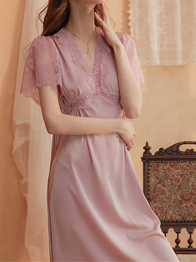 Women's Bridal Lingerie Pajamas Lace Nightgown Nightshirt Dress Pure Color Simple Casual Comfort Home Daily Bed Satin Breathable V Wire Short Sleeve Fall Winter Black White 8 Women's Bridal Lingerie Pajamas Lace Nightgown Nightshirt Dress Pure Color Simple Casual Comfort Home Daily Bed Satin Breathable V Wire Short Sleeve Fall Winter Black White - Image 8