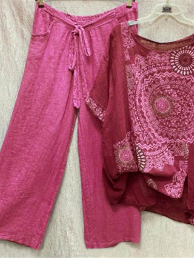 Women's 2 Piece Loungewear Sets Polyester Breathable Crew Neck Half Sleeve T Shirt And Wide Leg Tee Pants Flower Print Fashion Casual Soft Home Daily Bed Spring Fall Blue Fuchsia S 5XL 2 Women's 2 Piece Loungewear Sets Polyester Breathable Crew Neck Half Sleeve T Shirt And Wide Leg Tee Pants Flower Print Fashion Casual Soft Home Daily Bed Spring Fall Blue Fuchsia S 5XL - Image 2