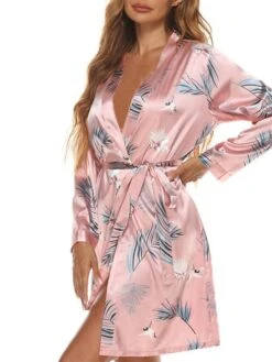 Women's Pajamas Robes Gown Bathrobes Nighty 1 PCS Star Flower Fashion Retro Comfort Home Wedding Party Spa Satin V Wire Long Sleeve Print Belt Included Spring Summer Black Blue -Deals The Sexy Bra Store watiqy1643189537917