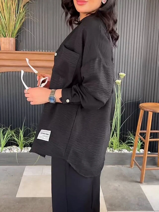 Women's Pajamas Sets Pure Color Casual Comfort Home Daily Bed Polyester Breathable Lapel Long Sleeve Shirt Pant Button Fall Winter Black Blue 7 Women's Pajamas Sets Pure Color Casual Comfort Home Daily Bed Polyester Breathable Lapel Long Sleeve Shirt Pant Button Fall Winter Black Blue - Image 7