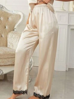 Women's Pajamas Pants Pajama Pant Pure Color Casual Comfort Soft Home Daily Bed Satin Breathable Spring Summer Lotus Pink Red