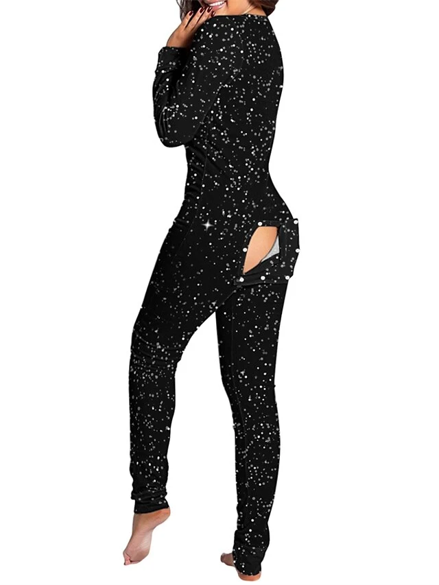Women's Onesie Pajamas Nighty One Piece Pajama Leopard Star Fashion Comfort Soft Home Daily VacationV Wire Long Sleeve Button Fall Spring Black Pink 9 Women's Onesie Pajamas Nighty One Piece Pajama Leopard Star Fashion Comfort Soft Home Daily VacationV Wire Long Sleeve Button Fall Spring Black Pink - Image 9