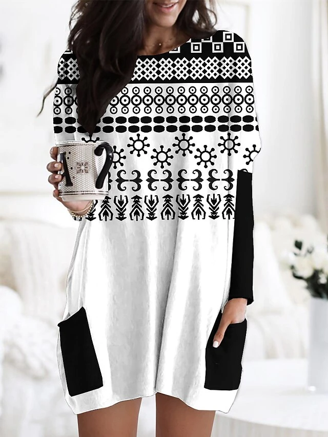 Women's Nightgown Graphic Prints Fashion Comfort Home Daily Polyester Crew Neck Long Sleeve Pocket Fall Winter White Red 4 Women's Nightgown Graphic Prints Fashion Comfort Home Daily Polyester Crew Neck Long Sleeve Pocket Fall Winter White Red - Image 4