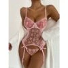 Women's Sexy Bodies Sets Heart Lovers Hot See Through Home Bed Valentine's Day Polyester Breathable Straps Sleeveless Backless Embroidery Summer Spring Pink