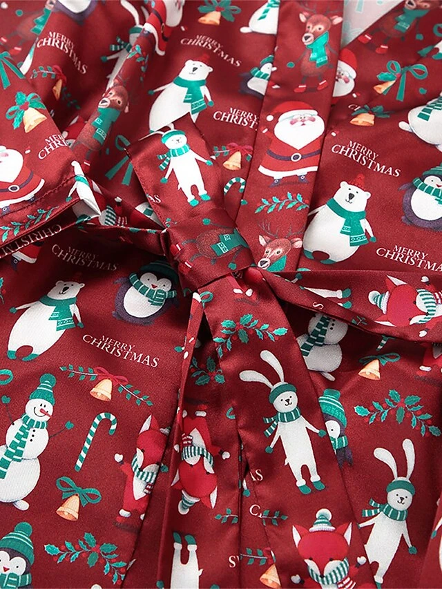 Women's Pajamas Robe Bathrobe Silk Robe Animal Bear Casual Comfort SoftXmas Home Christmas Bed Satin Breathable V Wire Long Sleeve Fall Winter Wine 4 Women's Pajamas Robe Bathrobe Silk Robe Animal Bear Casual Comfort SoftXmas Home Christmas Bed Satin Breathable V Wire Long Sleeve Fall Winter Wine - Image 4