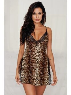 Sexy Women'S Suspender Deep V Leopard Print Nightdress Side Open Underwear -Deals The Sexy Bra Store wezstc1681974415590