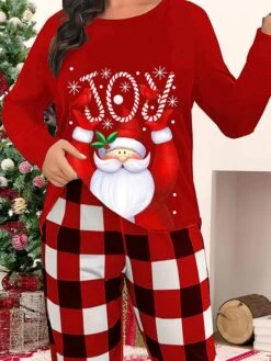 Women's Christmas Pajamas Top Star Santa Claus Warm Soft Christmas Spandex Fall Winter Black Red