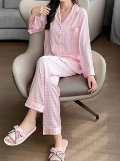 Women's Loungewear Sets Grid / Plaid Fashion Comfort Soft Home Daily Bed Ice Silk Breathable Lapel Long Sleeve Shirt Pant Button Pocket Fall Winter Black Pink 34 Women's Loungewear Sets Grid / Plaid Fashion Comfort Soft Home Daily Bed Ice Silk Breathable Lapel Long Sleeve Shirt Pant Button Pocket Fall Winter Black Pink -Deals The Sexy Bra Store wfxkgn1694766975187