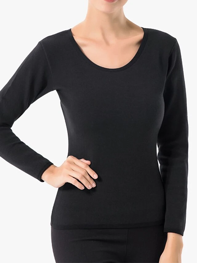 Women's Top Thermal Underwear Pure Color Warm Fashion Simple Home Daily Bed Cotton Warm Breathable Crew Neck Long Sleeve Fall Winter Black Pink 3 Women's Top Thermal Underwear Pure Color Warm Fashion Simple Home Daily Bed Cotton Warm Breathable Crew Neck Long Sleeve Fall Winter Black Pink - Image 3