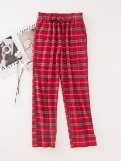 Women's Flannelette Brushed Pajamas Pants Grid / Plaid Basic Casual Comfort Home Daily Bed Cotton Breathable Pant Autunm Winter Light Pink Pink -Deals The Sexy Bra Store wgreym1688634069195