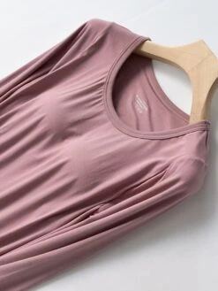 Women's Modal Nightgown With Chest Pads Nightdress Pure Color Simple Casual Comfort Home Daily Bed Breathable Crew Neck Long Sleeve Fall Winter Black Pink -Deals The Sexy Bra Store whdccn1696839106515