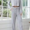Women's Loungewear Sets Pure Color Casual Comfort Soft Home Street Daily Polyester Breathable Lapel Long Sleeve Pant Pocket Elastic Waist Fall Winter Gray