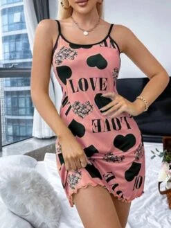 Women's Plus Size Pajamas Nightgown Dress Heart Letter Fashion Casual Soft Home Daily Bed Polyester Breathable Straps Sleeveless Backless Spring Summer Yellow Red -Deals The Sexy Bra Store whqpaw1690344024887