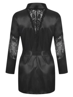 Women's Lace Satin Silk Bathrobe Robes Nightgown Pure Color Fashion Casual Comfort Home Daily Bed Satin Breathable V Wire Summer Fall Black -Deals The Sexy Bra Store wjwrgh1689506601686