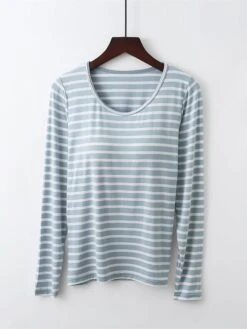 Women's Plus Size Stripe Modal Lounge Top Fashion Street Date Airport Modal Breathable Crew Neck Long Sleeve Summer Fall Black Pink -Deals The Sexy Bra Store wjzfyo1691046350498