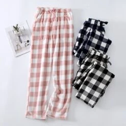 Women's Christmas Pajamas Winter Pants Nighty Pjs Grid / Plaid Fashion Simple Comfort Party Xmas Home Bed Flannel Warm Breathable Long Pant Elastic Waist Winter Fall Blue Pink / Sweet / Gift / Print