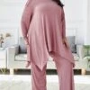 Women's Plus Size Loungewear Sets Pure Color Fashion Comfort Soft Home Daily Bed Polyester Breathable Crew Neck Long Sleeve Pullover Pant Fall Winter Dark Pink