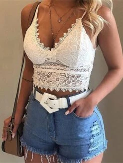Women's Sexy Lingerie Pure Color Fashion Simple Soft Home Daily Vacation Lace Breathable Straps Sleeveless Strap Top Backless Summer Spring Black White