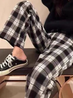 Women's Loungewear Pants Grid / Plaid Fashion Casual Soft Home Daily Bed Nylon Breathable Long Pant Pant Pocket Summer Fall Black Light Green -Deals The Sexy Bra Store wqejnh1689506610032