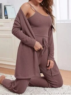 Women's Loungewear Sets Nighty 3 Pieces Pure Color Comfort Home Polyester Straps Long Sleeve Pant Winter Fall Green Brown 25 Women's Loungewear Sets Nighty 3 Pieces Pure Color Comfort Home Polyester Straps Long Sleeve Pant Winter Fall Green Brown -Deals The Sexy Bra Store wrfbuy1658389246481