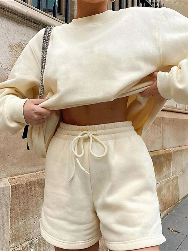 Women's Lounge Sets 2 Pcs Sweatshirt And Shorts Pure Color Fashion Casual Comfort Street Daily Date Polyester Warm Crew Neck Long Sleeve Shorts Fall Winter Black Pink 3 Women's Lounge Sets 2 Pcs Sweatshirt And Shorts Pure Color Fashion Casual Comfort Street Daily Date Polyester Warm Crew Neck Long Sleeve Shorts Fall Winter Black Pink - Image 3