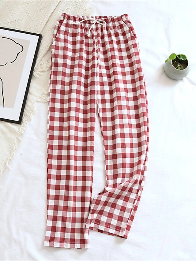 Women's Xmas Loungewear Pants Grid / Plaid Basic Casual Comfort Christmas Cotton Breathable Pant Elastic Waist Fall Winter Black Pink 2 Women's Xmas Loungewear Pants Grid / Plaid Basic Casual Comfort Christmas Cotton Breathable Pant Elastic Waist Fall Winter Black Pink - Image 2