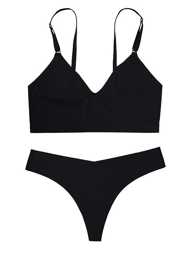 Women's Wireless Bras Padded Bras Adjustable 3/4 Cup V Neck Breathable Pure Color Pull-On Closure Date Casual Daily Nylon Sexy 1 Set Black Brown / Bra & Panty Set 4 Women's Wireless Bras Padded Bras Adjustable 3/4 Cup V Neck Breathable Pure Color Pull-On Closure Date Casual Daily Nylon Sexy 1 Set Black Brown / Bra & Panty Set - Image 4