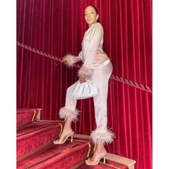 Women's Gift Loungewear Pajamas Sets Home Party Valentine's Day Feather Pure Color Silk Simple Soft Shirt Pant Fall Spring Summer Lapel Long Sleeve Long Pant Buckle Pocket 36 Women's Gift Loungewear Pajamas Sets Home Party Valentine's Day Feather Pure Color Silk Simple Soft Shirt Pant Fall Spring Summer Lapel Long Sleeve Long Pant Buckle Pocket -Deals The Sexy Bra Store wulhxx1628675289456