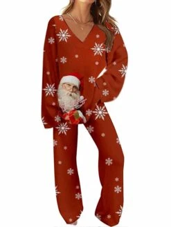 Women's Christmas Pajamas Sets Santa Claus Snowflake Warm Comfort Soft Home Christmas Daily Polyester Gift V Wire Long Sleeve Pant Fall Winter Wine Blue 5 Women's Christmas Pajamas Sets Santa Claus Snowflake Warm Comfort Soft Home Christmas Daily Polyester Gift V Wire Long Sleeve Pant Fall Winter Wine Blue -Deals The Sexy Bra Store wveqov1697701129137