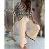 Women's Loungewear Sets 2 Pieces Grid / Plaid Comfort Sweet Home Daily Polyester V Wire Half Sleeve T Shirt Tee Pant Spring Fall Beige
