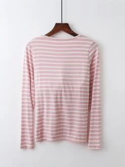 Women's Plus Size Stripe Modal Lounge Top Fashion Street Date Airport Modal Breathable Crew Neck Long Sleeve Summer Fall Black Pink -Deals The Sexy Bra Store wyoysm1691046354748