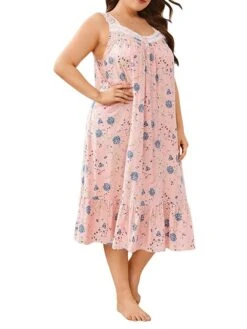 Women's Plus Size Loungewear Dress Flower Casual Comfort Soft Home Daily Bed Polyester Breathable Straps Sleeveless Dress Spring Summer Black Pink -Deals The Sexy Bra Store wyqrug1676281699891