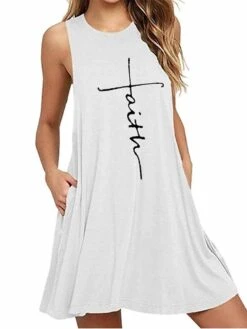 Women's Loungewear Nightshirt Dress Letter Fashion Casual Street Date Airport Cotton Blend Breathable Crew Neck Sleeveless Pocket Summer Spring Black White -Deals The Sexy Bra Store wystyr1679965951065