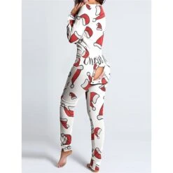 Women's Onesie Pajama For Adult Elk Snowflake Casual Comfort Soft Xmas Home Christmas DailyBreathable V Wire Long Sleeve Hole Fall Winter White Red -Deals The Sexy Bra Store wzbeuj1694164367580