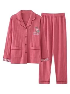 Women's Pajamas Pajama Top And Pant Sets Letter Flower Tights / Leggings Casual Comfort Home Daily Bed Cotton Breathable Lapel Long Sleeve Shirt Pant Button Pocket Summer Fall White Pink -Deals The Sexy Bra Store wzdumk1689581320527