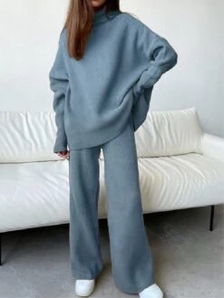 Women's Loungewear Sets Solid Turtle Neck Wide Leg Fashion Casual Comfort Home Street Daily Polyester Breathable High Neck Long Sleeve Sweater Pant Fall Winter Pink Brown -Deals The Sexy Bra Store xaipib1697181691057