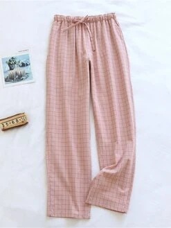 Women's Loungewear Pants Lounge Pants Grid / Plaid Fashion Casual Soft Home Street Daily Cotton Breathable Long Pant Elastic Waist Fall Winter White Powder Lotus Pink -Deals The Sexy Bra Store xcbein1692348343958