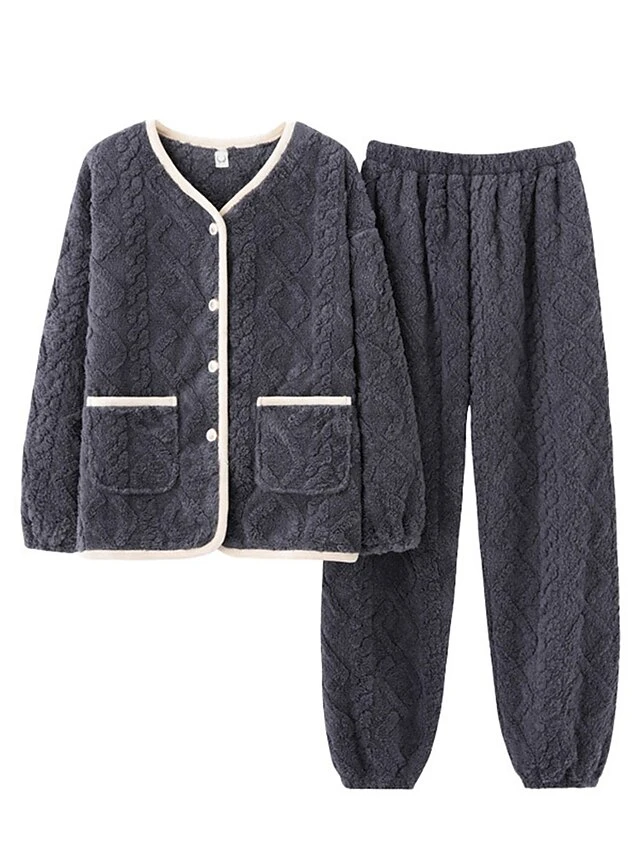 Women's Pajamas Sets Pure Color Warm Comfort Soft Home Daily Bed Flannel Warm Breathable Crew Neck Long Sleeve Cardigan Pant Button Pocket Fall Winter JY5128 JY5136 14 Women's Pajamas Sets Pure Color Warm Comfort Soft Home Daily Bed Flannel Warm Breathable Crew Neck Long Sleeve Cardigan Pant Button Pocket Fall Winter JY5128 JY5136 - Image 14
