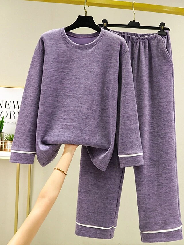 Women's Loungewear Delong Thermal Underwear Sets Pure Color Simple Casual Comfort Home Daily Bed Polyester Warm Crew Neck Long Sleeve Pant Pocket Elastic Waist Fall Winter Light Pink Pink 2 Women's Loungewear Delong Thermal Underwear Sets Pure Color Simple Casual Comfort Home Daily Bed Polyester Warm Crew Neck Long Sleeve Pant Pocket Elastic Waist Fall Winter Light Pink Pink - Image 2