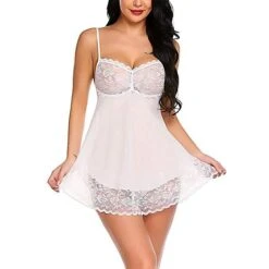 Women's Babydoll & Slips Suits Chemises & Negligees Jacquard Solid Colored Spandex Strap Mesh Lace Spring Summer Green White / Hook & Eye / Erotic -Deals The Sexy Bra Store xcwncp1639472305016